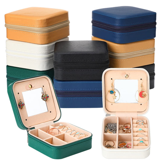 Bucherry 10 Pcs Wedding Travel Jewelry Boxes Bulk with Mirror Small Jewelry Travel Case Bridesmaid Gift Boxes Mini Storage Organizer Box for Women Earrings Rings Necklaces(Mixed Colors)