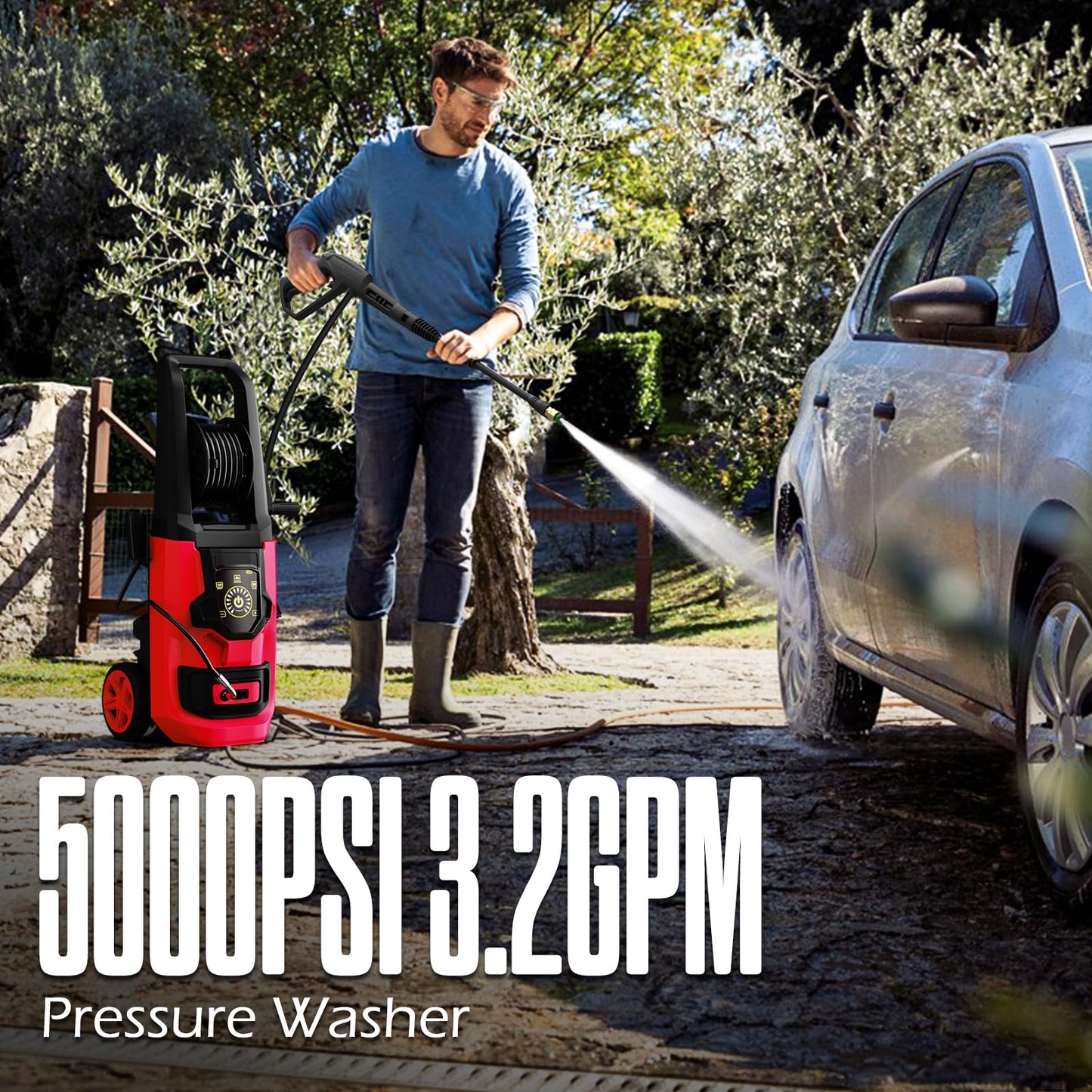 Pressure Washer -5000PSI Power Washer with Foam Cannon, High Pressure Cleaning Machine with 4 Connect Nozzles for Cars/Patio/Driveways/Home Cleaning