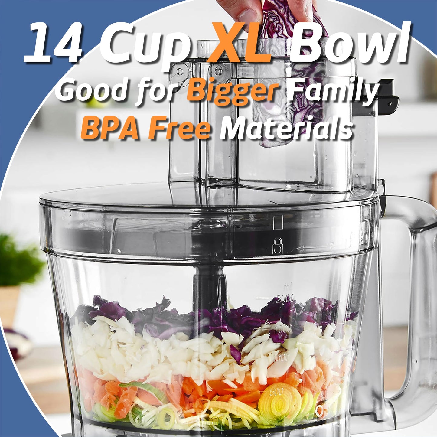 Magiccos 14-Cup French-Fry-Cutter Storage-Drawer Food-Processor - XL Bowl, Large Chute & Storage Drawer, Slicing & Shredding, Chopping & Mixing, For Fries, Cheese, Meat & Veggie Prep, For Home Kitchen