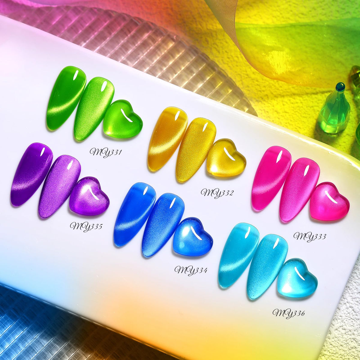 Born Pretty Cat Magnetic Eye Gel Nail Polish Neon Glazed Glass Crystal Magnetic Gel Spring Summer Yellow Green Pink Blue Purple Translucent Gel Polish Set Manicure Nail Art DIY at Home