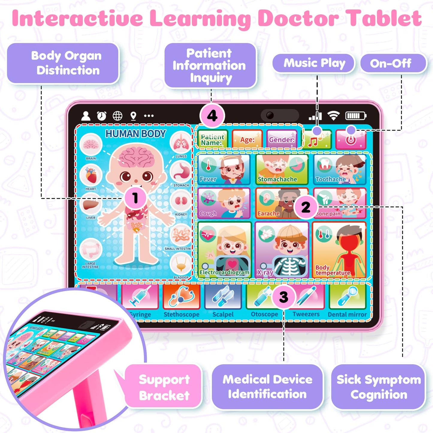Toidgy Learning Toys Tablet with Music & Sound, Speech Therapy Toys for Toddlers Age 1, 2, 3, Montessori Toys Christmas Birthday Gifts for Girls, Boys, Baby 12-18 Months, Doctors Pretend Playset