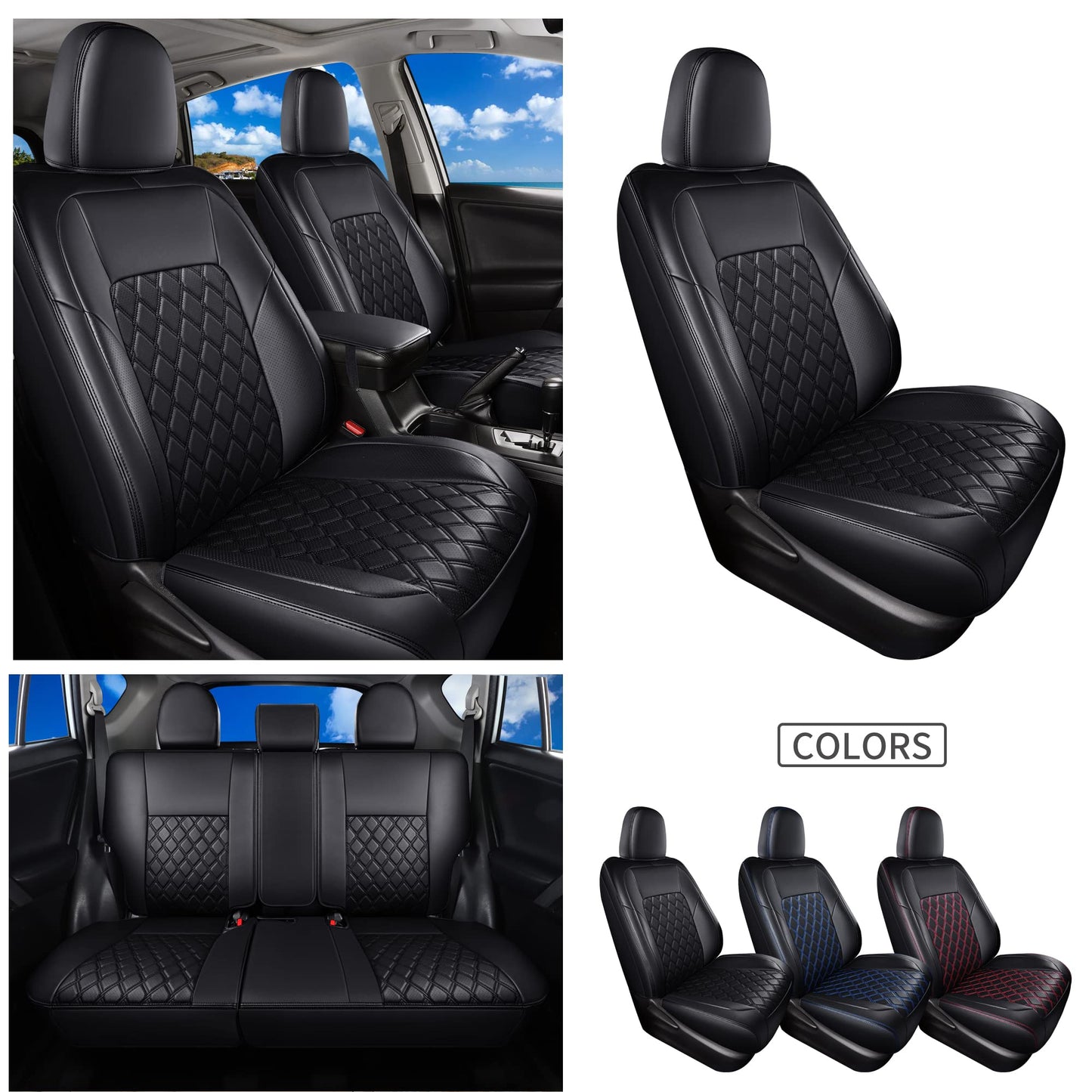 Huidasource Car Seat Covers Fit for Toyota RAV4, Full Coverage Waterproof Leather Seat Cushion Covers Full Set Fit for 2013-2018 Toyota Rav4 XLE LE XLE Premium Limited (Not for Hybrid, Black)
