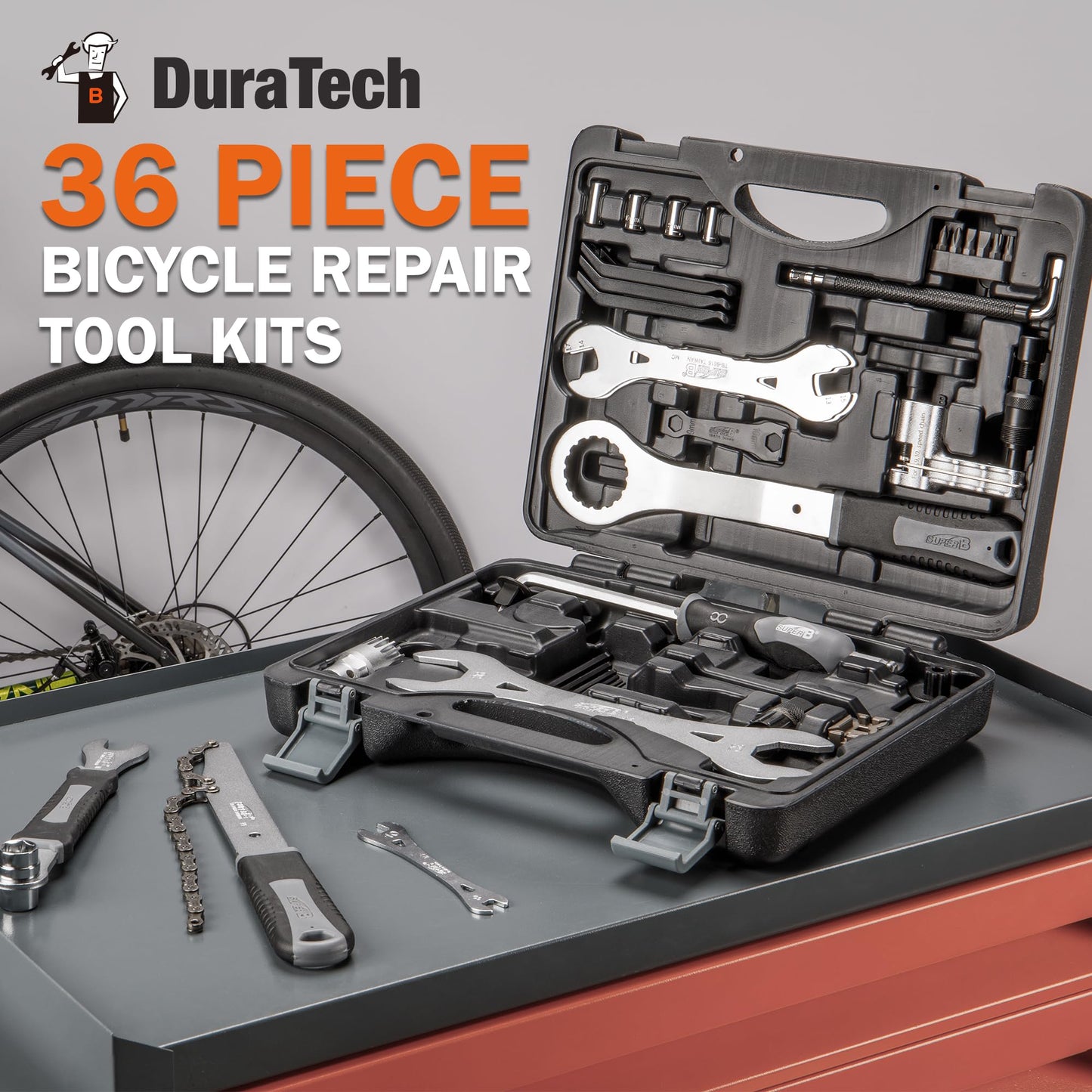Super B 36 PCS Bicycle Tool Set - Bike Repair Kit with Carry Case - Bike Maintenance Tools for Road Bikes and Mountain Bikes, Repairing Tyres, Brakes, Chains, Pedal, Crank Puller(TBA2000)