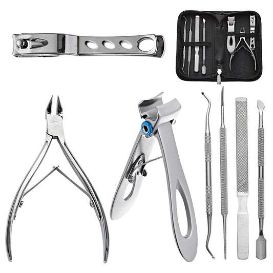 MAVIÉ Ingrown Toenail Clippers for Seniors Thick Toenails, 7 Pcs Heavy Duty Large Pedicure Toe Nail Clipper Set with Wide Opening, Includes Nail Cutter, File, Lifter, Cuticle Pusher, Travel Case