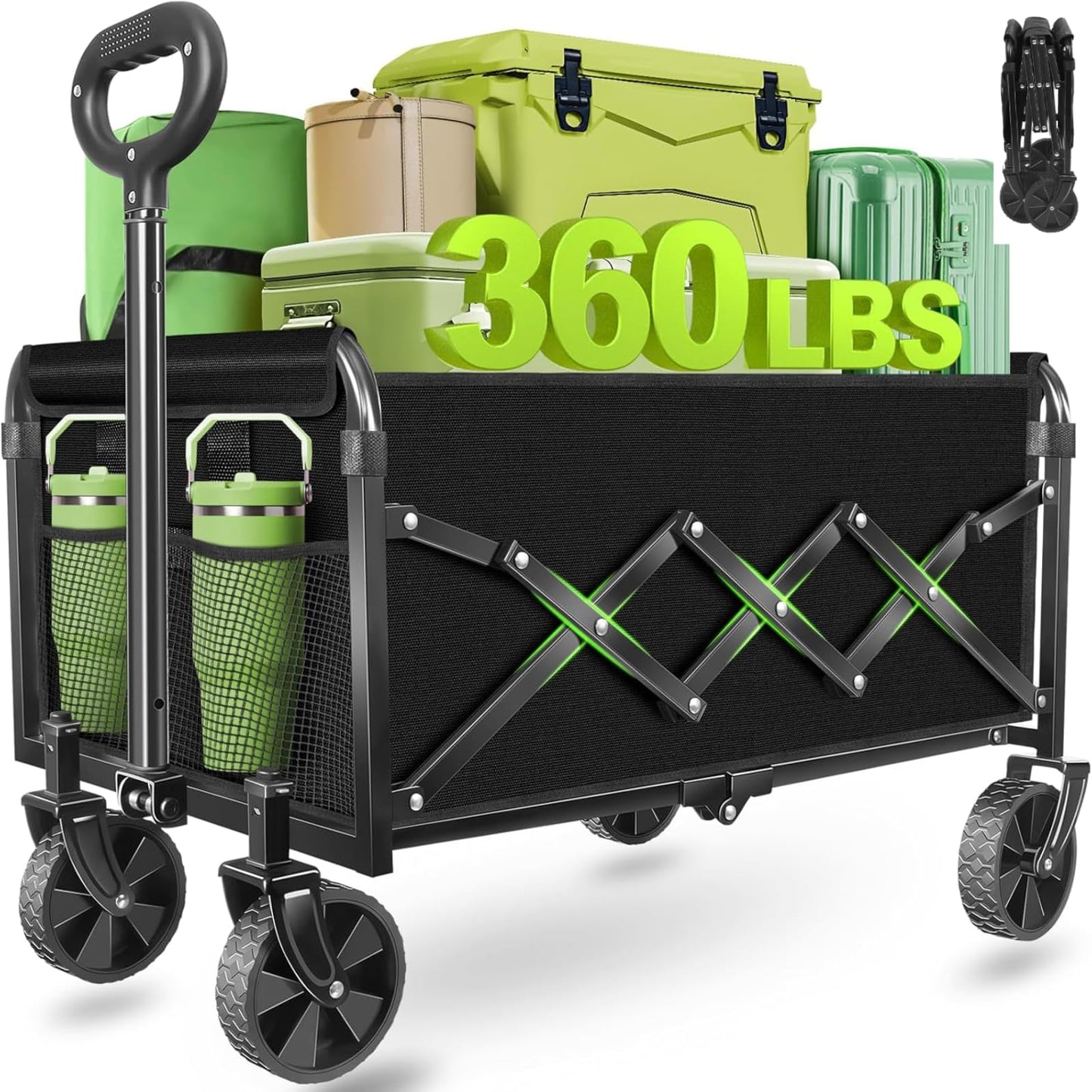 Wagons Carts Foldable - Collapsible Wagon Cart with Wheels â Folding Foldable Wagon Small Portable Lightweight for Sports, Camping, Storage, Travel, Shopping