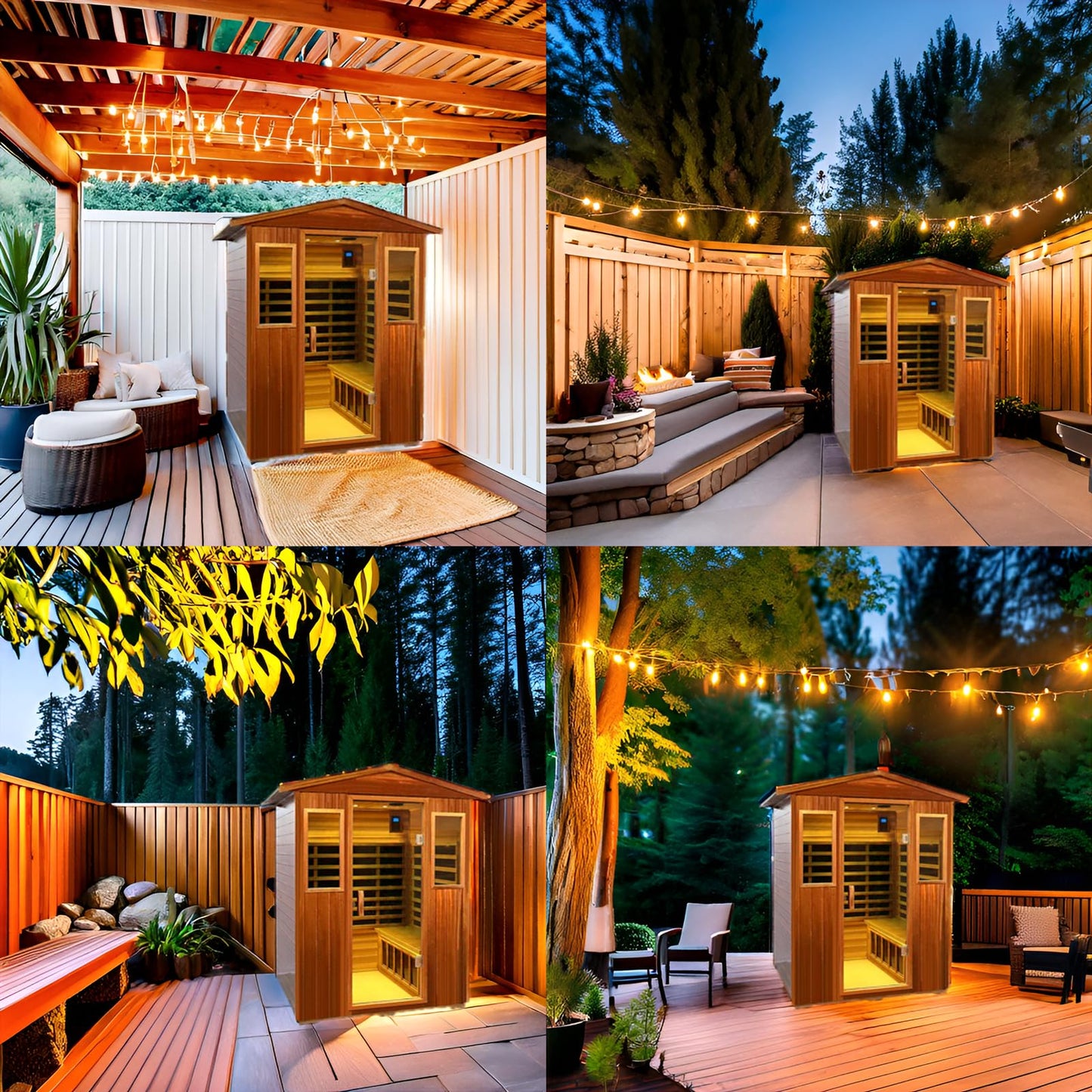 Kanlanth Outdoor Sauna 4 Person Low EMF Far Infrared Sauna for Home, 2050W Mahogany Wooden Sauna Room for Outdoor Indoor Home, with Blue-Tooth, LCD, LED