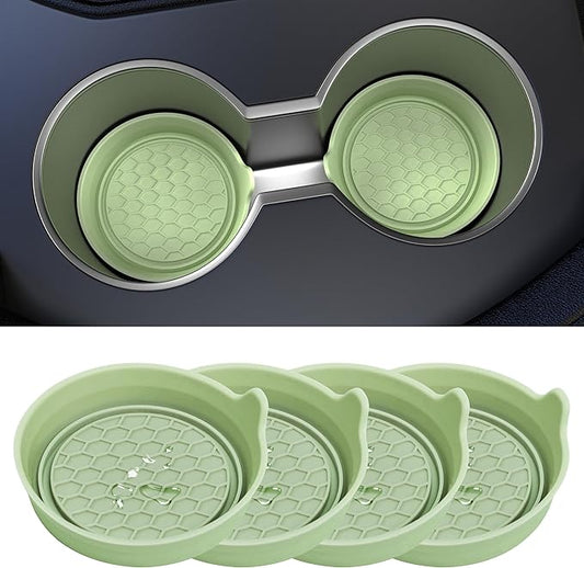 Amooca Car Cup Coaster Universal Automotive Waterproof Non-Slip Cup Holders Sift-Proof Spill Holder Car Interior Accessories 4 Pack Tea Green