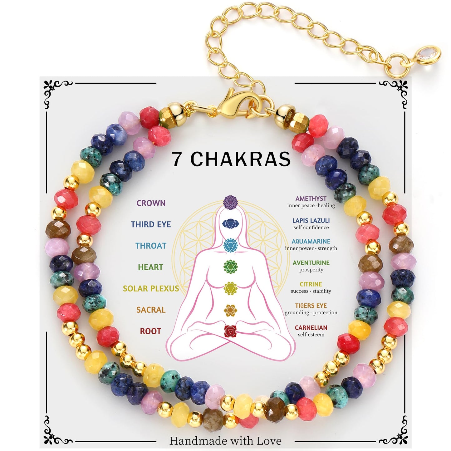Nymerianoble Crystals and Healing Stones Chakra Bracelets, Natural Stone Beaded Bracelets for Women Adjustable Bracelet Inspirational Gifts for Women Wife