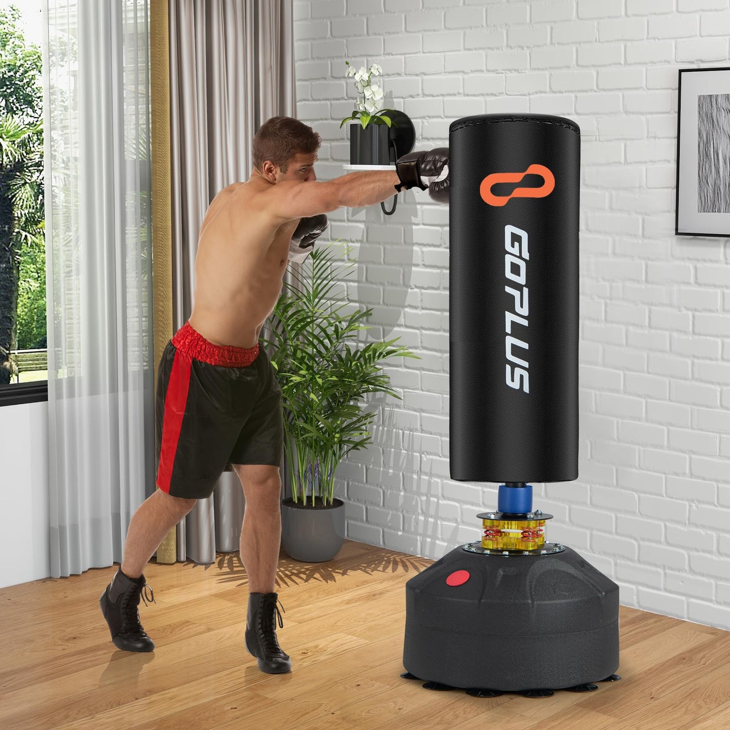 Goplus Freestanding Punching Bag, 220LBS Heavy Boxing Bag with Gloves, Shock Absorber, 12 Suction Cup Base, Kickboxing Bag with Stand for Adults Youth Men Women Home Gym (68'' Height)