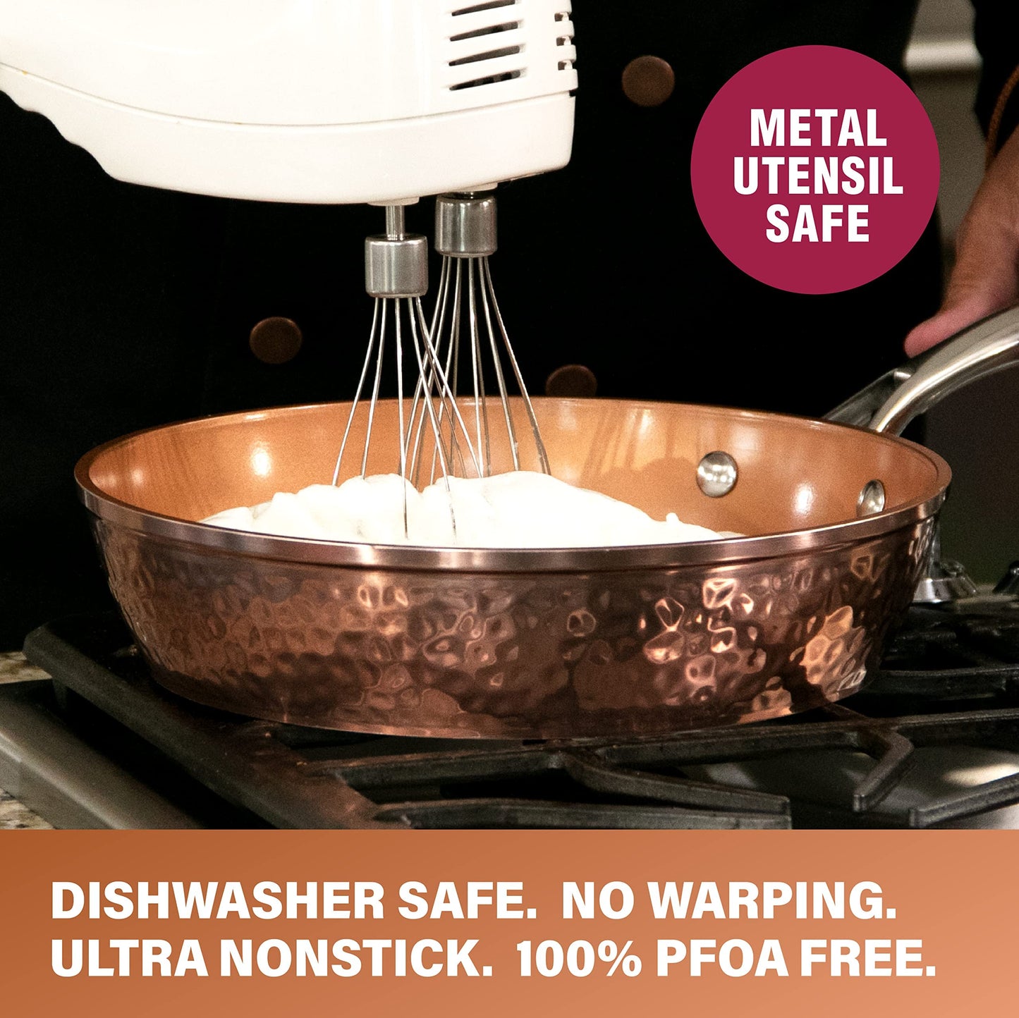 Gotham Steel Pots and Pans Set Nonstick Cookware Set – Premium Ceramic Cookware Set with 3x Coated Nonstick Surface + Induction Plate for Even Heating, Oven/Dishwasher Safe, 10 Piece - Hammered Copper