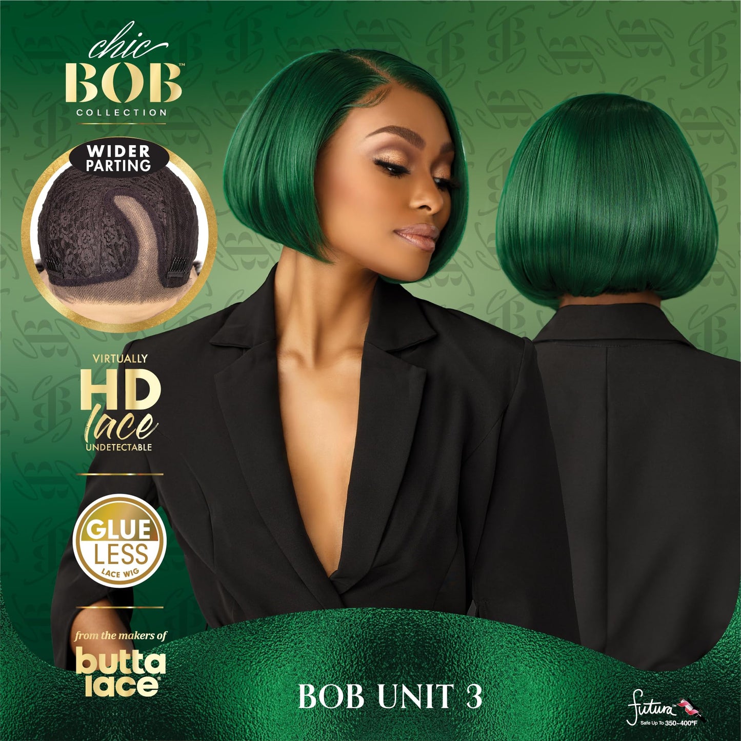 Sensationnel Chicbob Lace Frontwig - Bob Unit 3 Face Framing Glueless Wig Wide 5 Inch Deep Part Synthetic Preplucked Hairline (SILVERBLONDE)