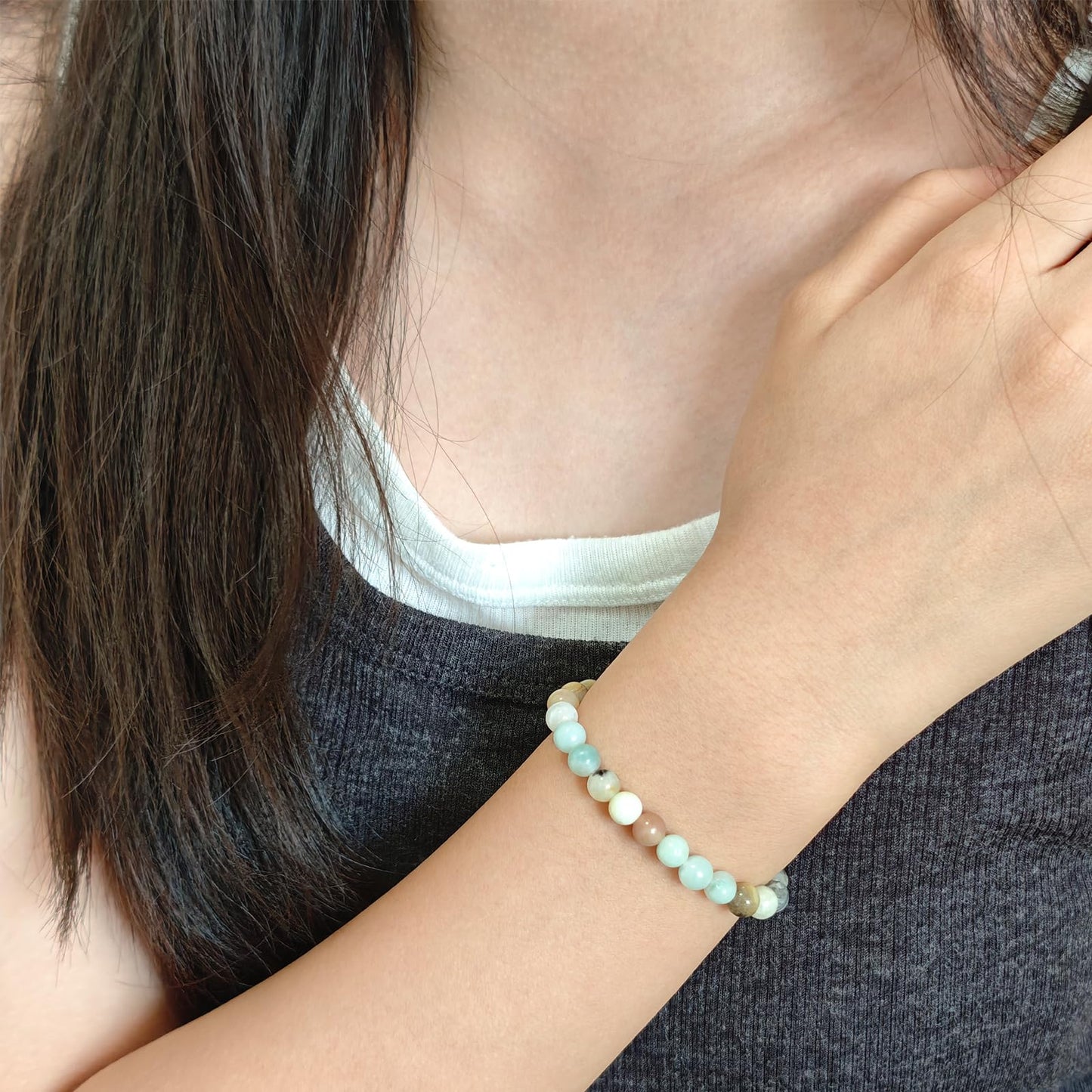 CHCCOYE 6mm Natural Healing Gemstone Bracelet Handmade Yoga Stretch Elastic Bracelet Stress Relief Crystal Jewelry for Men and Women (6mm, Mulitcolor Amazonite)