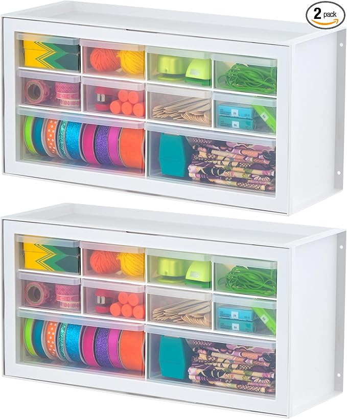 IRIS USA Small Plastic Storage Drawers, Made in USA, 10-Drawer Organizer (2 Pack), Stackable Teacher Toolbox for Crafts, Beads, Screws, Building Bricks, Drink Mix & Water Flavor Packets Ã¢ÂÂ White