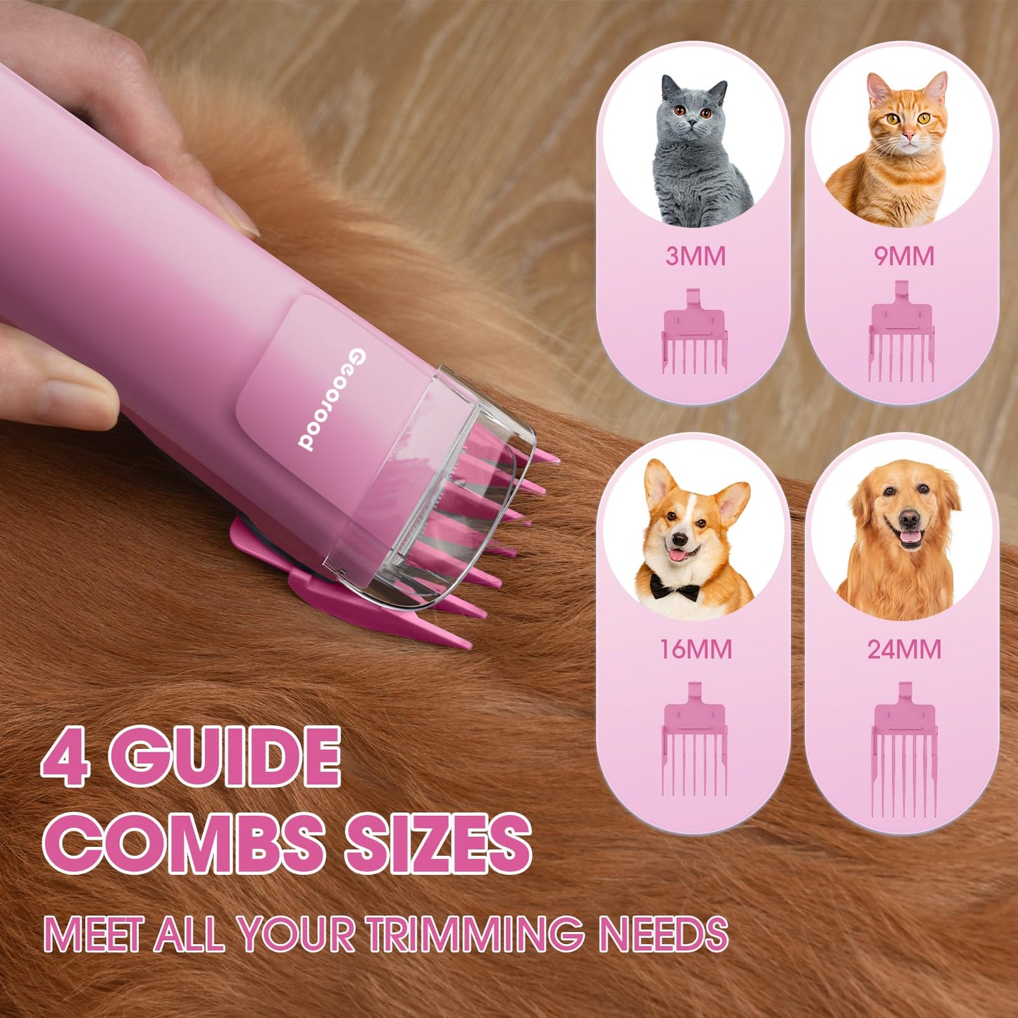 geoorood Dog Grooming Vacuum and Dryer Kit, Blower for Pet Vacuum Grooming 7 in 1 with Clippers for Dogs Hair Shedding Brush Remover Tools at Home Pink