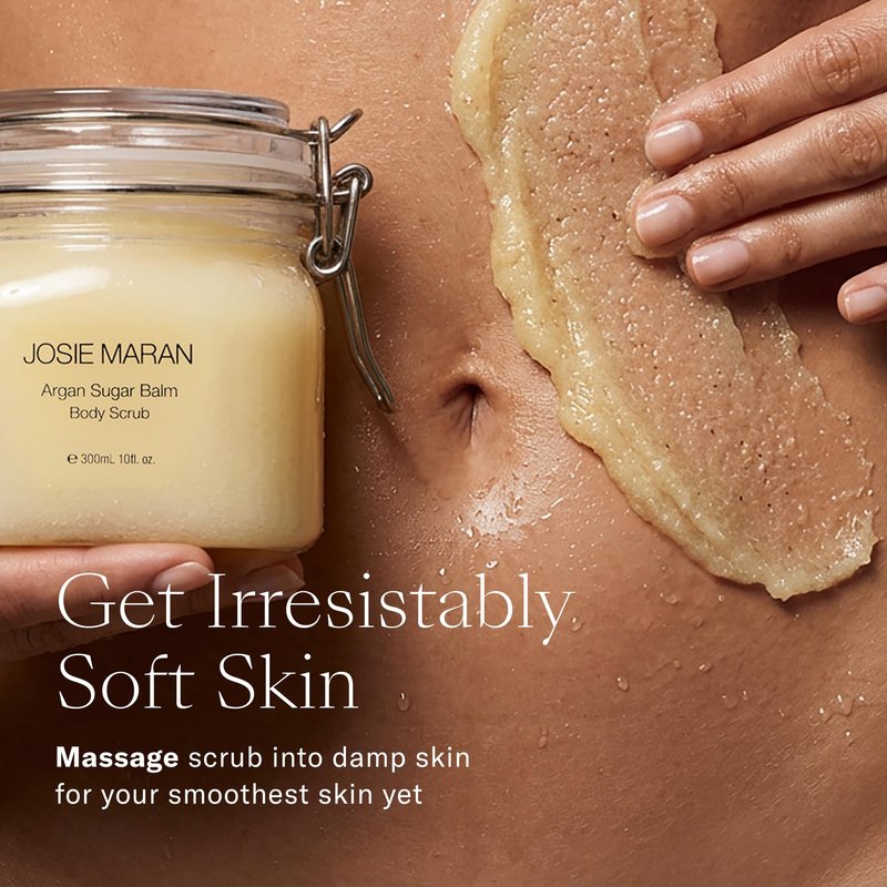 Josie Maran Argan Sugar Balm Body Scrub - Exfoliating Sugar Scrub with 100% Pure Argan Oil & Coconut Oil - Softens, Smoothes & Hydrates Dry Skin - Vegan + Cruelty Free - Baked Lemon Bliss (10 oz)