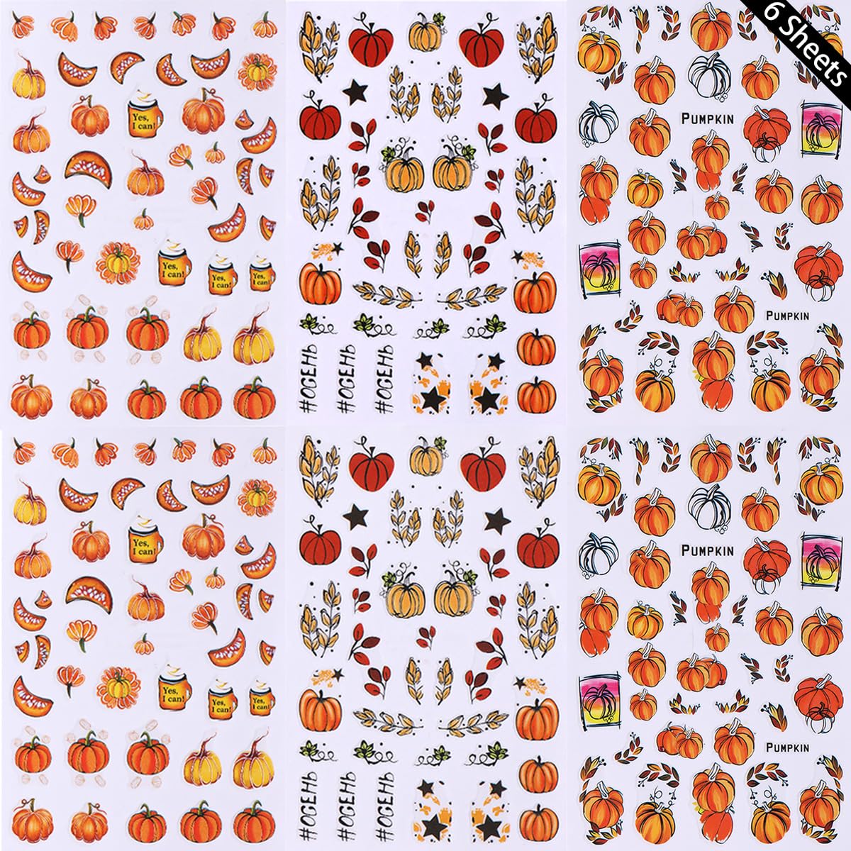 6 Sheets Fall Nail Stickers for Nail Art Pumpkin Maple Leaf Nail Decals 3D Self-Adhesive Thanksgiving Flower Leaves Design Nail Stickers Holiday Nail Art Supplies for Women Autumn Nail Art Decoration