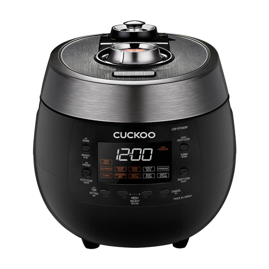 CUCKOO Twin Pressure Rice Cooker 6-Cup Uncooked / 12-Cup Cooked with Nonstick Inner Pot, Versatile Rice Maker & Warmer with 14 Menu Options, Voice Guide, Auto Clean, Black (CRP-RT0609FB)