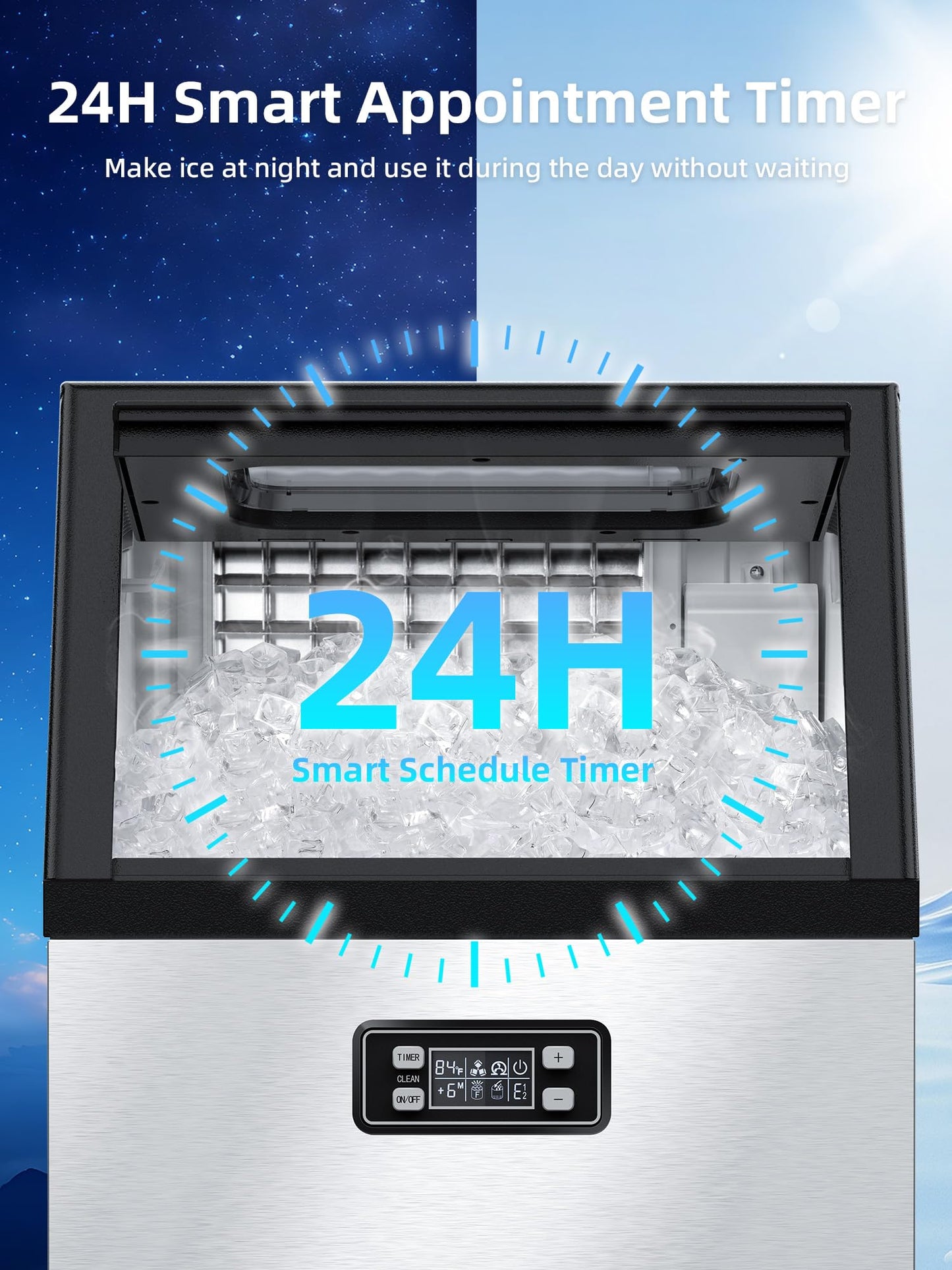 Antarctic Star Commercial Ice Maker, 100lbs/24H Under Counter Freestanding Ice Machines with 33lbs Storage, Stainless Steel Self Cleaning Ice Makers for Home/Bar/Restaurant/Outdoor