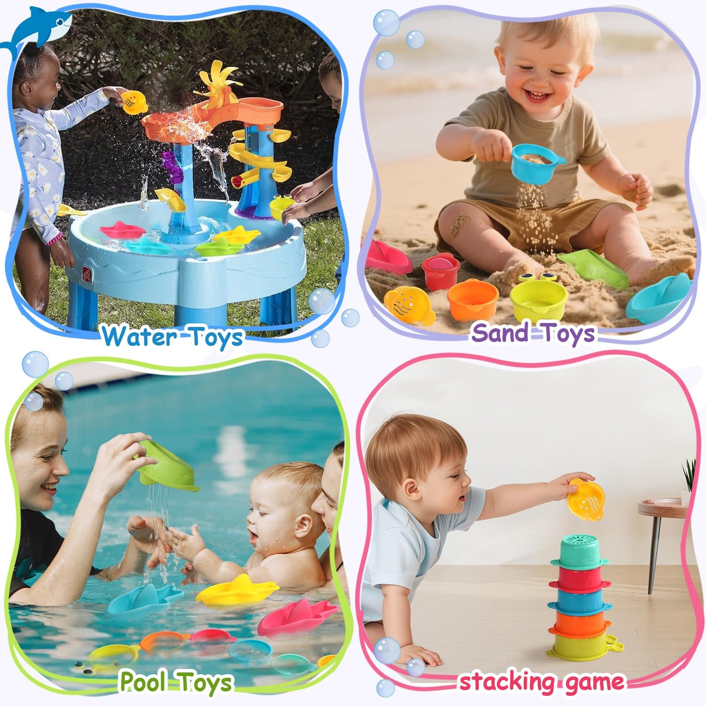 Zeewoo Baby Bath Toys for Kids Ages 1-3 Toddler Bath Toys Mold Free Bathtub Toys for 12+ Months Pool Water Table Beach Sand Toys Stacking Cups Floating Boats for 1+ Years Old Girls Boys Gifts 11 PCS