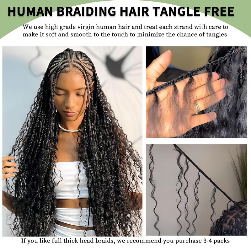 Human Braiding Hair for Boho Braids 120g 12A Deep Water Wave Bulk Human Hair Knotless Boho Braiding Curly 100% Virgin No Weft Extensions Bohemian Braids 3 Bundles/Pack Chocolate Brown 14 Inch