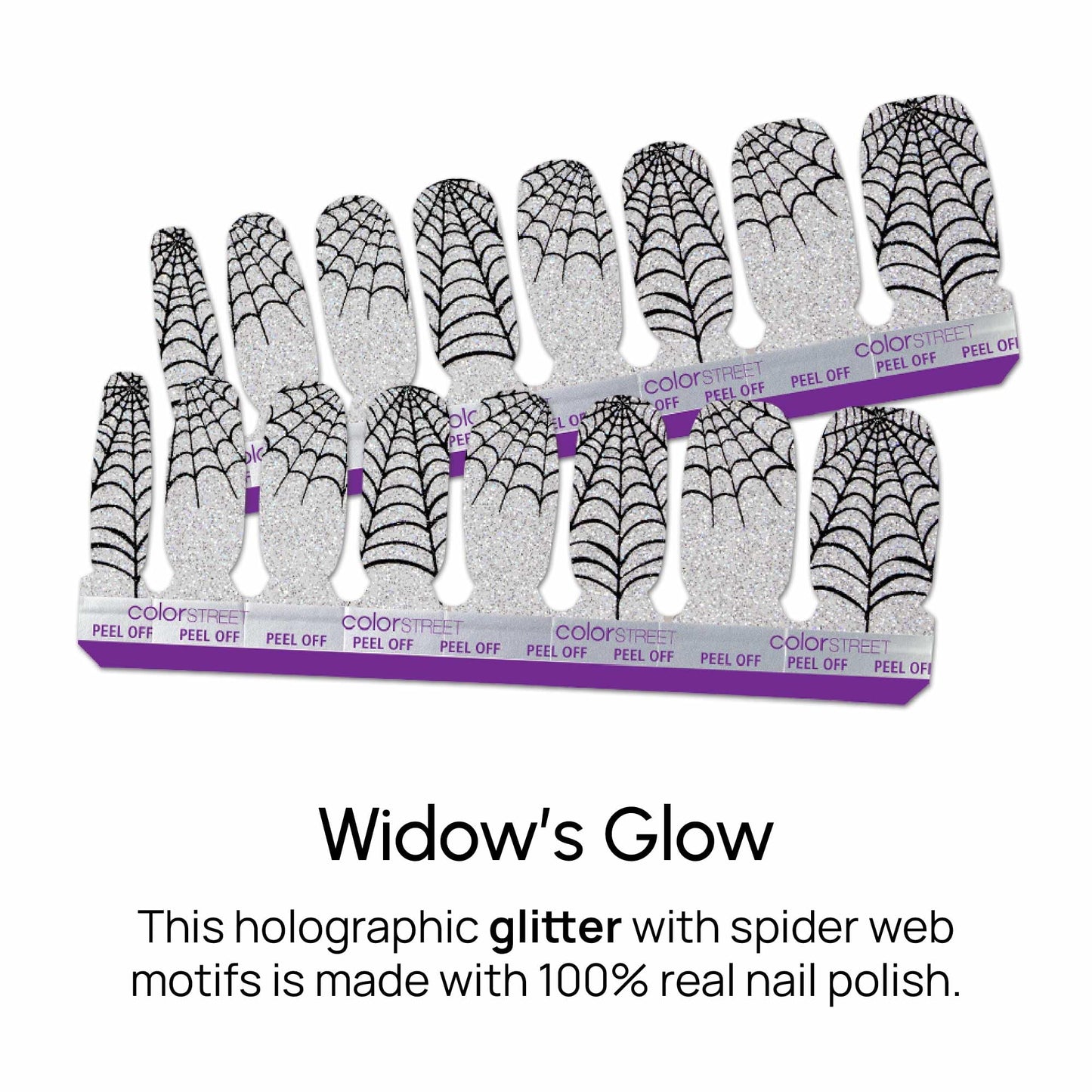 Color Street - Widow’s Glow Nail Polish Strips - Real Nail Polish Stickers for Costume, Cosplay, Party & Festival Looks - 16 Double-Ended Strips