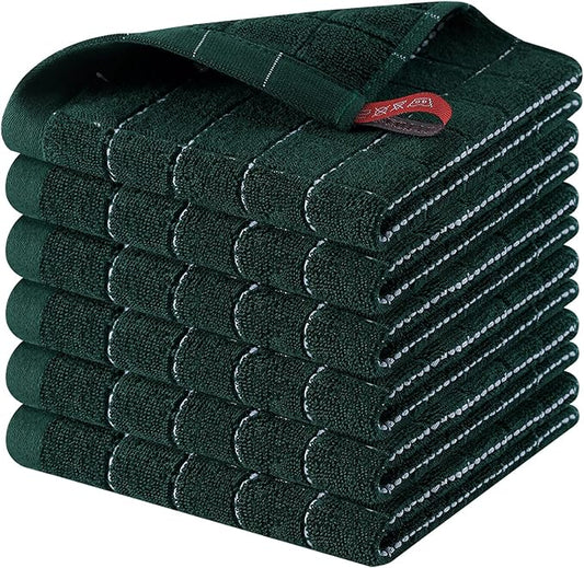 Homaxy 100% Cotton Terry Kitchen Dish Cloths, Ultra Soft and Absorbent Dish Towels for Kitchen, Suitable for Drying and Washing Dishes, 6 Pack, 12 x 12 Inches, Blackish Green