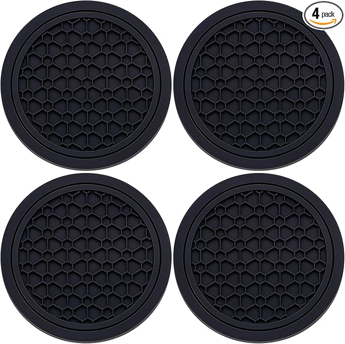 4-Piece Anti-Slip Car Cup Coaster Set â 2.75 Inch Auto Insert Drink Mats, Perfect for Coffee & Beverages â Stylish Interior Decor for Women & Girls (Black)