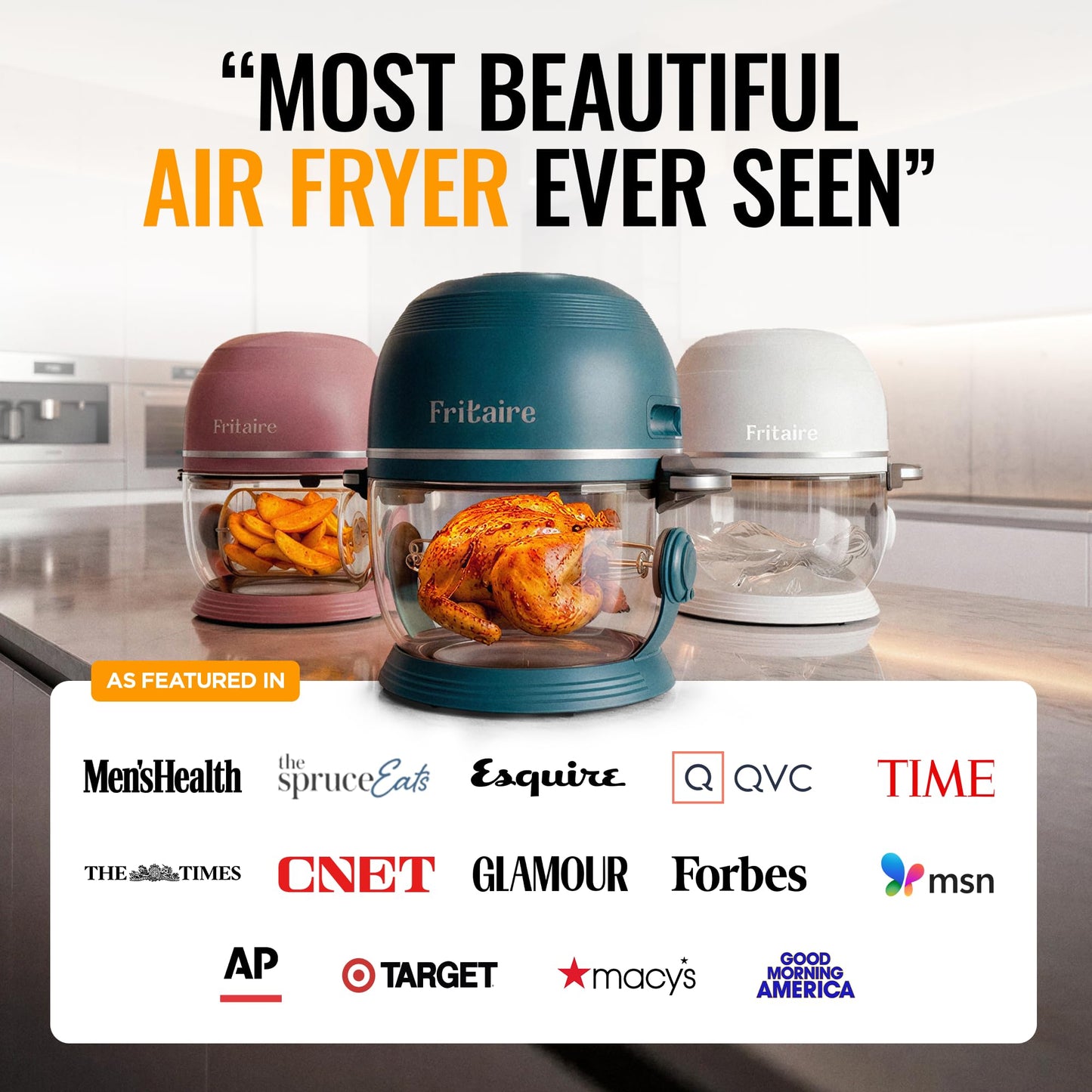 Non Toxic Air Fryer™ Pro | 9-in-1 Glass Air Fryer | Self-Cleaning | 5 Quart | Rotisserie and Tumbler | 400F Vortex For Even Cooking, BPA-Free Teflon Free, Recrisp, Roast, Bake, Black