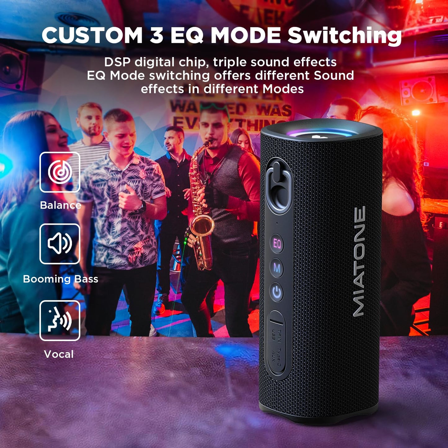 MIATONE Bluetooth Speaker 40W BT 6.0 Outdoor Portable Bluetooth Speakers with 3 EQ,Deep Bass,24H Playtime TWS,IPX7 Waterproof Shower Speakers Bluetooth Wireless Portable Speaker for Party/Beach-Black