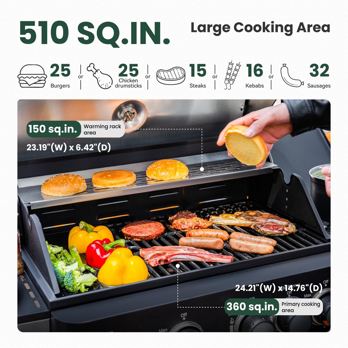 2 in 1 Propane Gas BBQ Grill with Side Burner & Porcelain-Enameled Cast Iron Grate, 4-Burner Flat Top Grill, 46,700 BTU Outdoor Barbecue Propane Griddle Grill Combo for Camping, Patio, Backyard