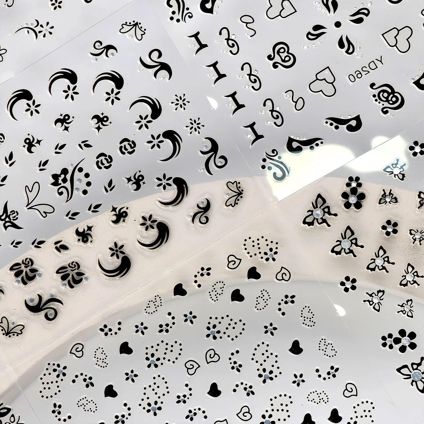 30 Sheets Black Flower Art Nail Stickers for Women Girls, 3D Rhinestones Self-Adhesive Decals Supplies, Floral Butterfly Heart Designs Accessories Decorations
