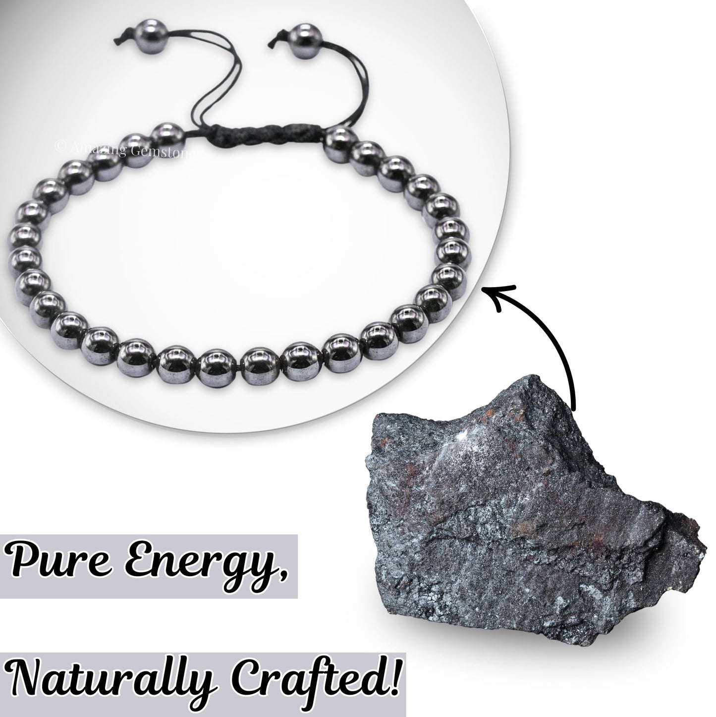 Amazing Gemstone Hematite Bracelet, Gifts For Men & Women - Protection Healing Crystal Bracelet - 6mm Gemstone Beaded Adjustable Bracelet, Pulseras Para Hombres Mujer Stocking Stuffers