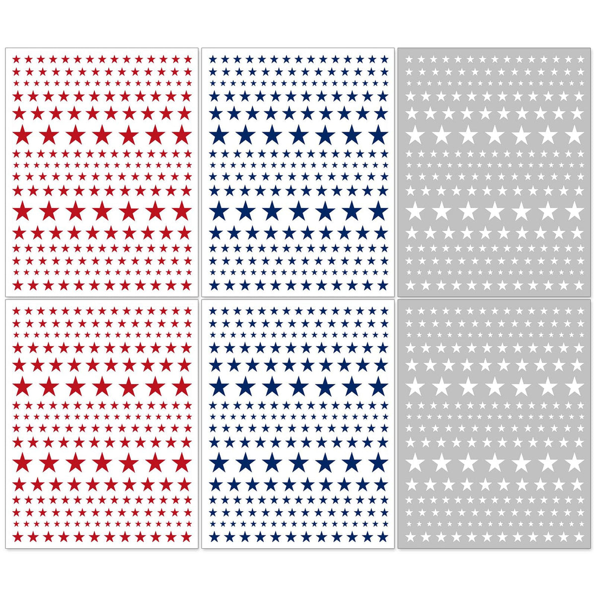 IDDFEVE 4th of July Nail Stickers, Red Blue White Star for Independence Day Patriotic Nail Decals, 3D Design Self-Adhesive USA Flag Star Nail Art (6 Sheets)