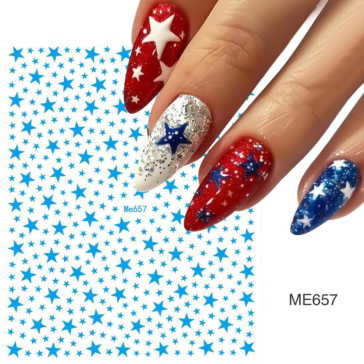 4th of July Nail Art Stickers Red Blue White Star Nail Stickers Independence Day Patriotic Nail Decals 8Pcs Nail Art Supplies for Women DIY Manicure Nail Decoration