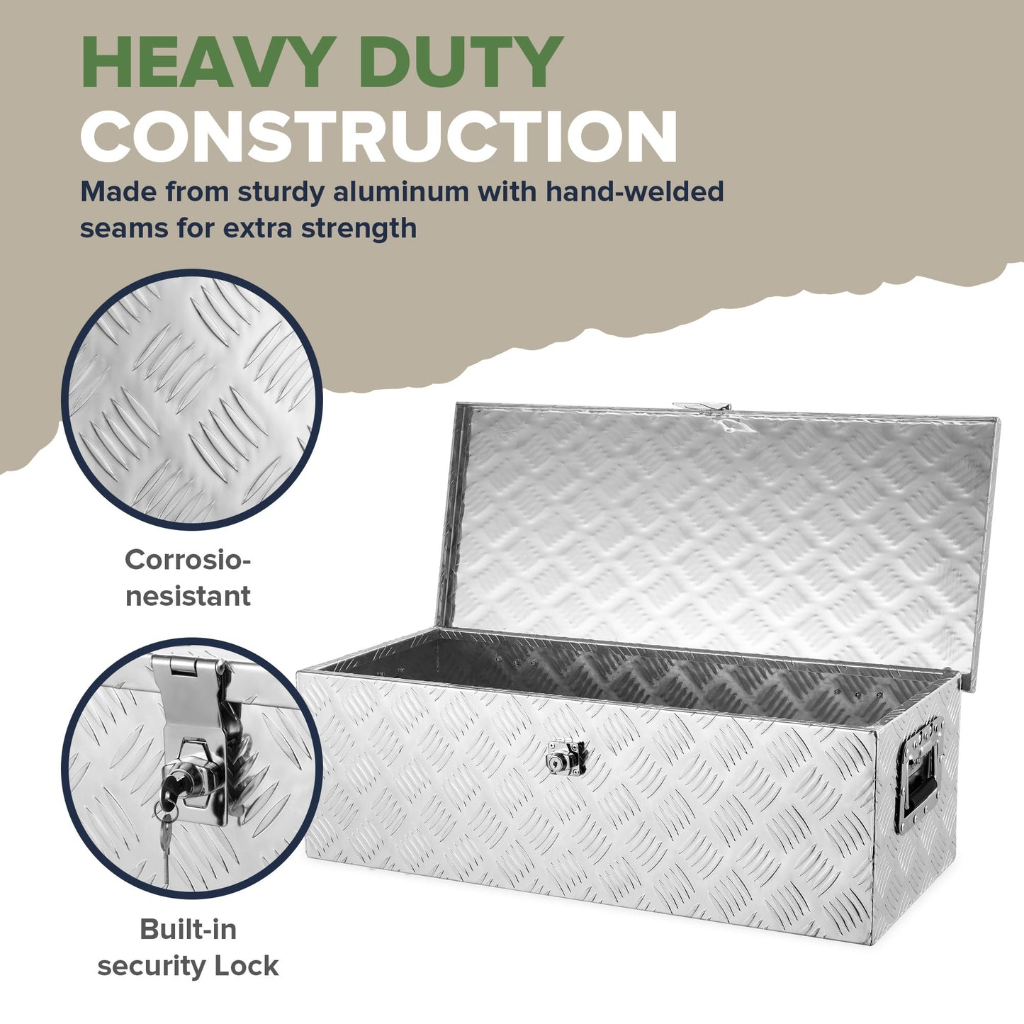 ARKSEN 30 Inch Heavy Duty Aluminum Trailer Tool Box Chest Box Pickup Truck Bed Storage Toolbox for RV, Truck, & Trailer with Side Handle, Lock and 2 Keys - Silver