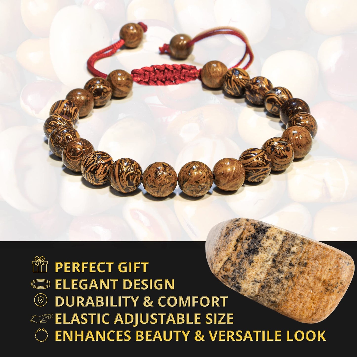 ANAYA AGATE Healing Crystal Bracelet – Chic Gemstone Bracelet for Men and Women – 8mm Round Bead Bracelets for Spiritual Healing, Protection, Positive Energy - Mariam Jasper
