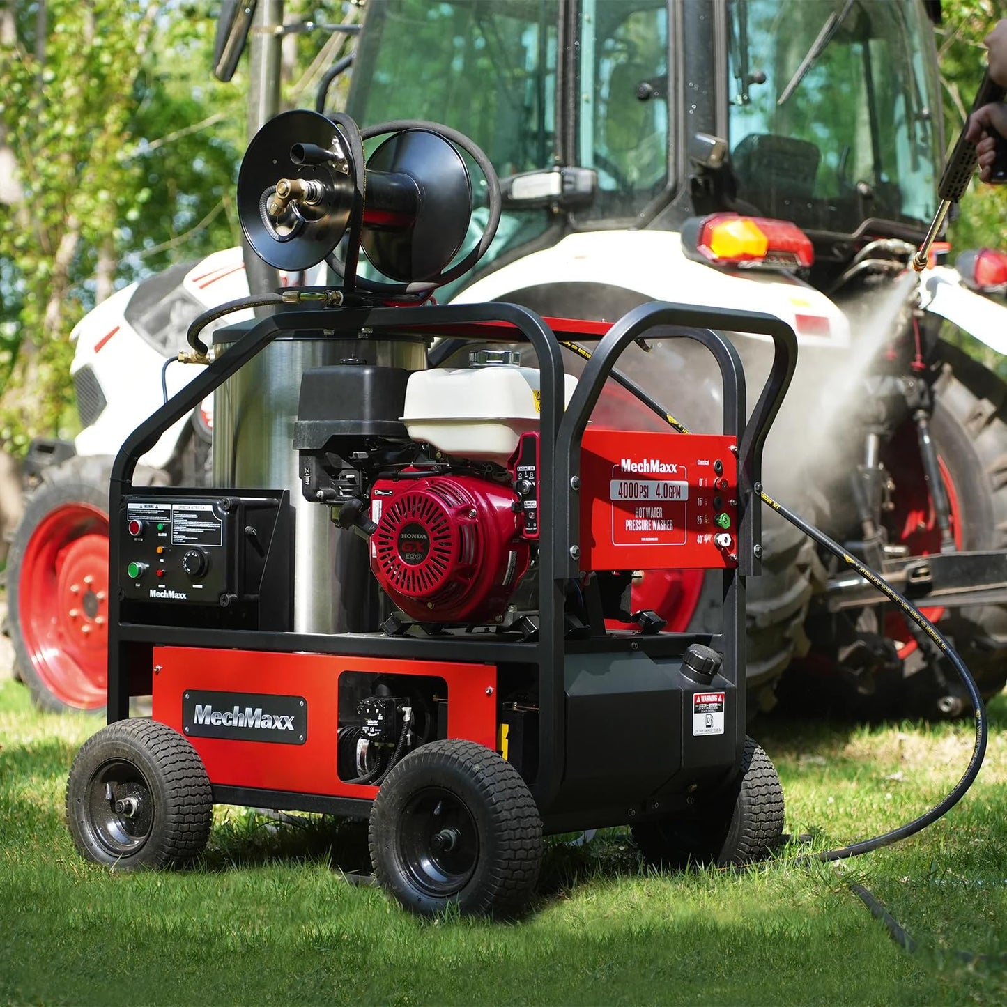 MechMaxx Honda GX390 389CC 11.7HP E-Start Engine 4000 PSI 4 GPM Hot Water Pressure Washer with Hose Reel, HPW40H