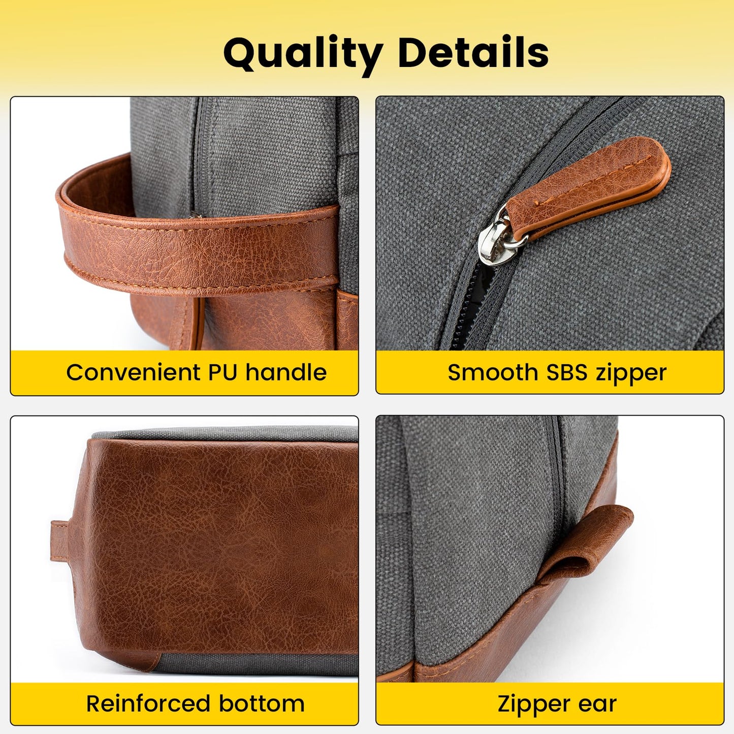 Vorspack Large Travel Toiletry Bag - Hanging Toiletry Bag for Men Water Resistant Canvas Shaving Bag with Large Capacity for Home Travel - Light Grey