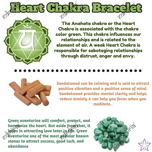 EDMIRIA Sandalwood Bracelet with Green Aventurine for Men and Women's Handmade Stretchable Elastic 8mm Chandan and Heart Chakra Round Beads Wrist Band for Yoga Meditation Astrological 7.4 Inch