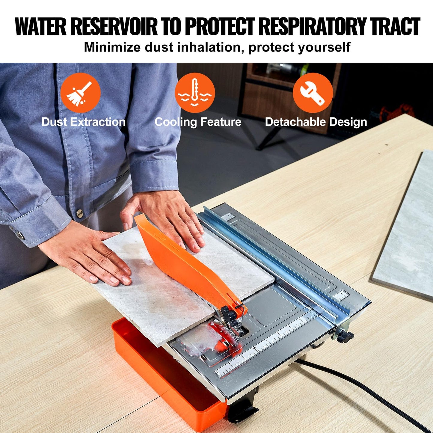 VEVOR 7-inch 65Mn Steel Blade, Wet Tile Saw, 3500 RPM Induction Motor, Tile Cutter Wet Saw with Water Reservoir, 0-45 Degrees Miter Angle for Cutting Tiles and Stones, for DIY Enthusiasts