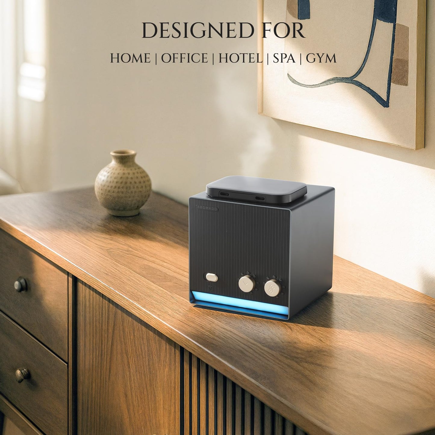 Aromadd Smart Aroma Waterless Essential Oil Diffuser, Cold Air Tech Scent Air Machine for 2000 Sq Ft, 200ml Hotel Collection Diffuser for Home & Office (Black Titanium, Two Scents)