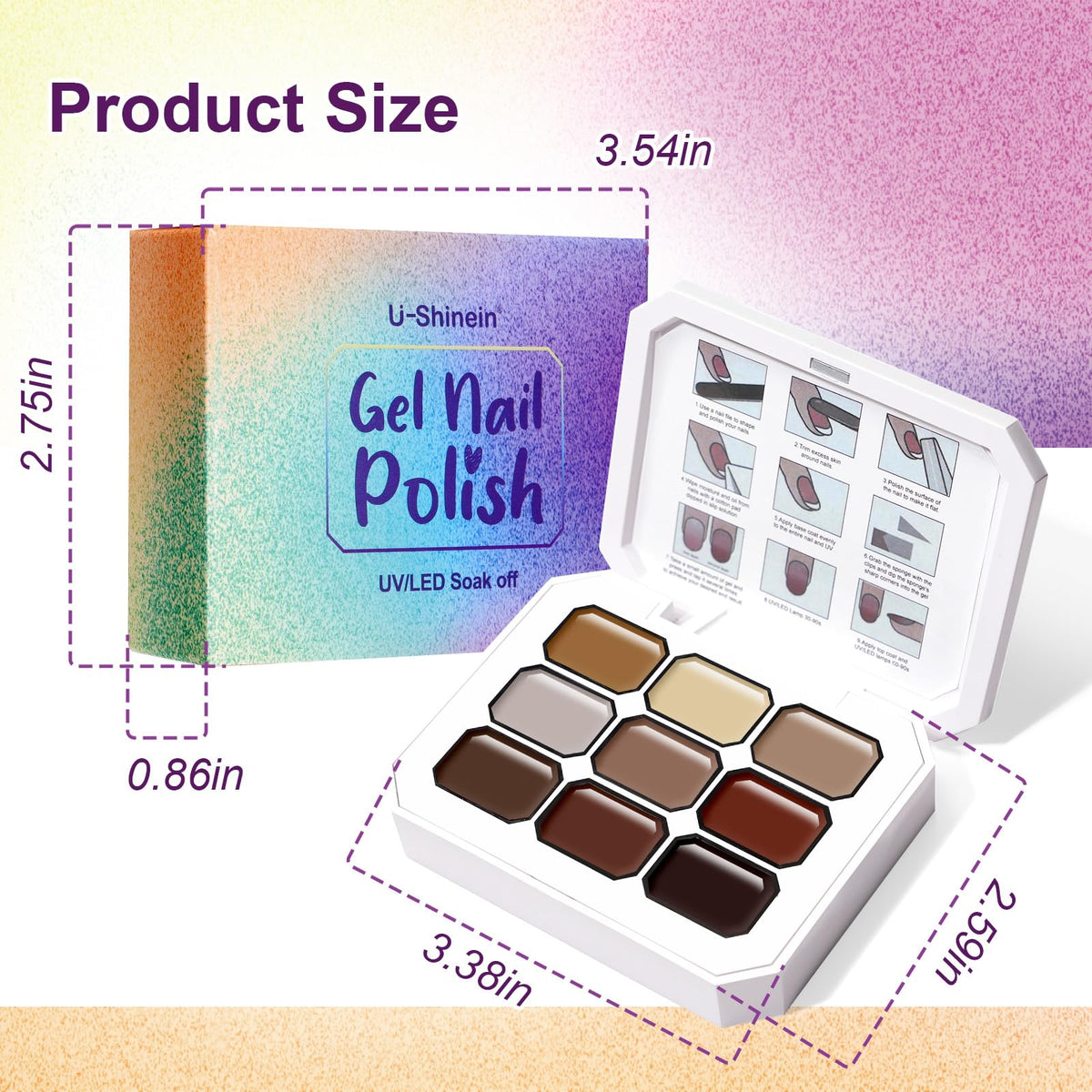U-Shinein Gradient Painting Gel, 9 Colors Ombre Gel Nail Polish for Cream Brown Color Pigment Pat Aura Nails French Manicure Soak Off UV Long-lasting Home Salon DIY Nail Art Coconut Latte 1