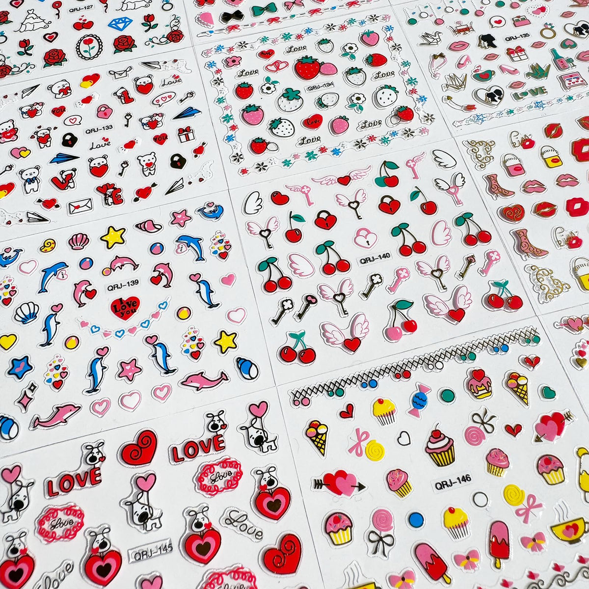 30 Sheets Heart Valentine Nail Art Stickers Decals 3D Self-Adhesive Pegatinas Uñas Red Heart Nail Decals Red Lips Rose Nail Supplies for DIY Acrylic Nail Art Decoration for Women and Girls