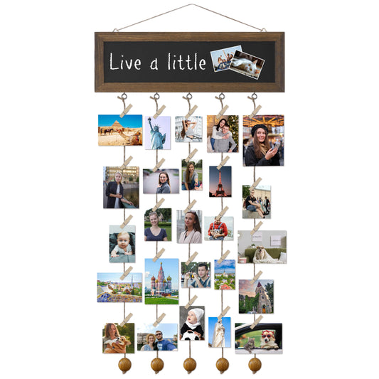 HEART ART Hanging Photo Display,Vintage Style Collage Rustic Wooden Picture Frame with Chalkboard and 30 Clips - Room Decor, Family Memories, Ideas Gift