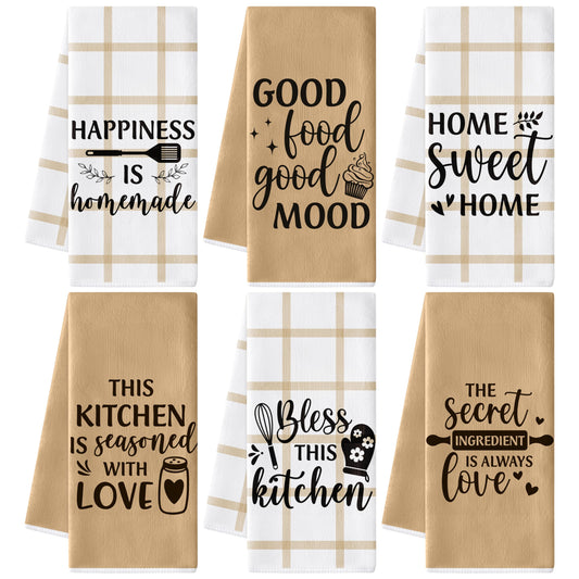 GROBRO7 Sweet Home Hand Towel - 6Pcs Funny Happiness is Homemade Kitchen Dish Towels Set Soft Polyester Towels Bathroom Farmhouse Decor for Home Dining Room Decor, Housewarming Gift for Hostess