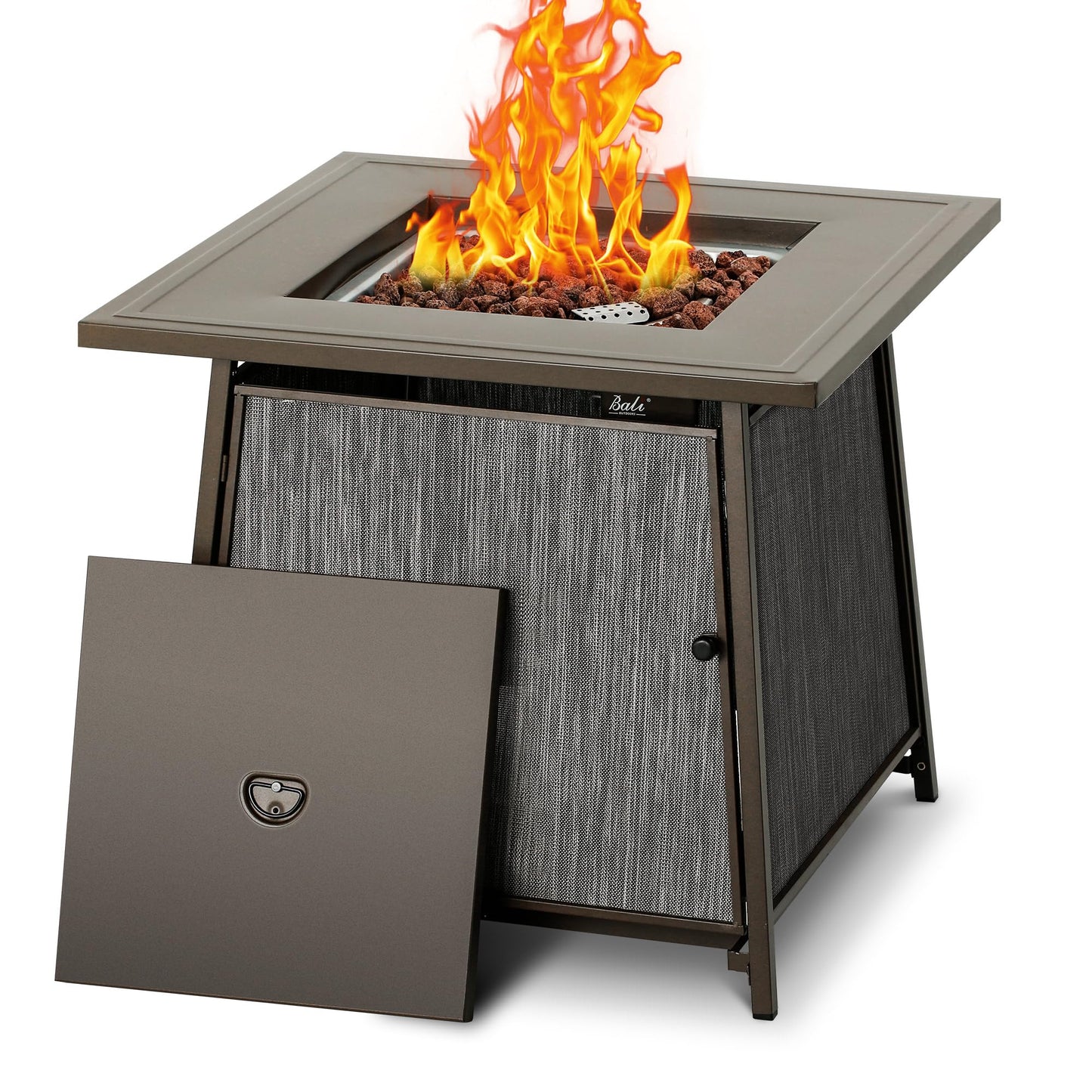 BALI OUTDOORS 50,000 BTU Propane Fire Pit Outdoor, 28 inch Propane Fire Pit Table Square, Gas Firepits for Outside Patio, Garden, Backyard
