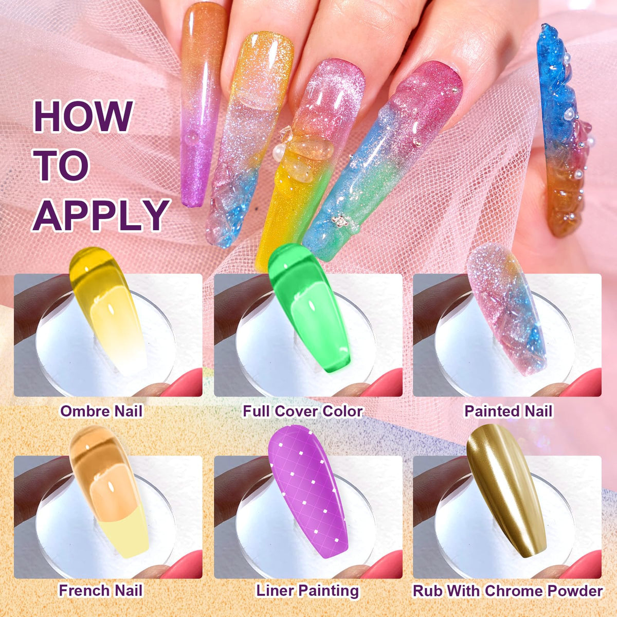 U-Shinein Gradient Painting Gel, 9 Colors Ombre Gel Nail Polish Glazed Colors for Pigment Pat Aura Nails French Manicure Soak Off UV Long-lasting High-glossy Home Nail Salon Dopamine Fructose