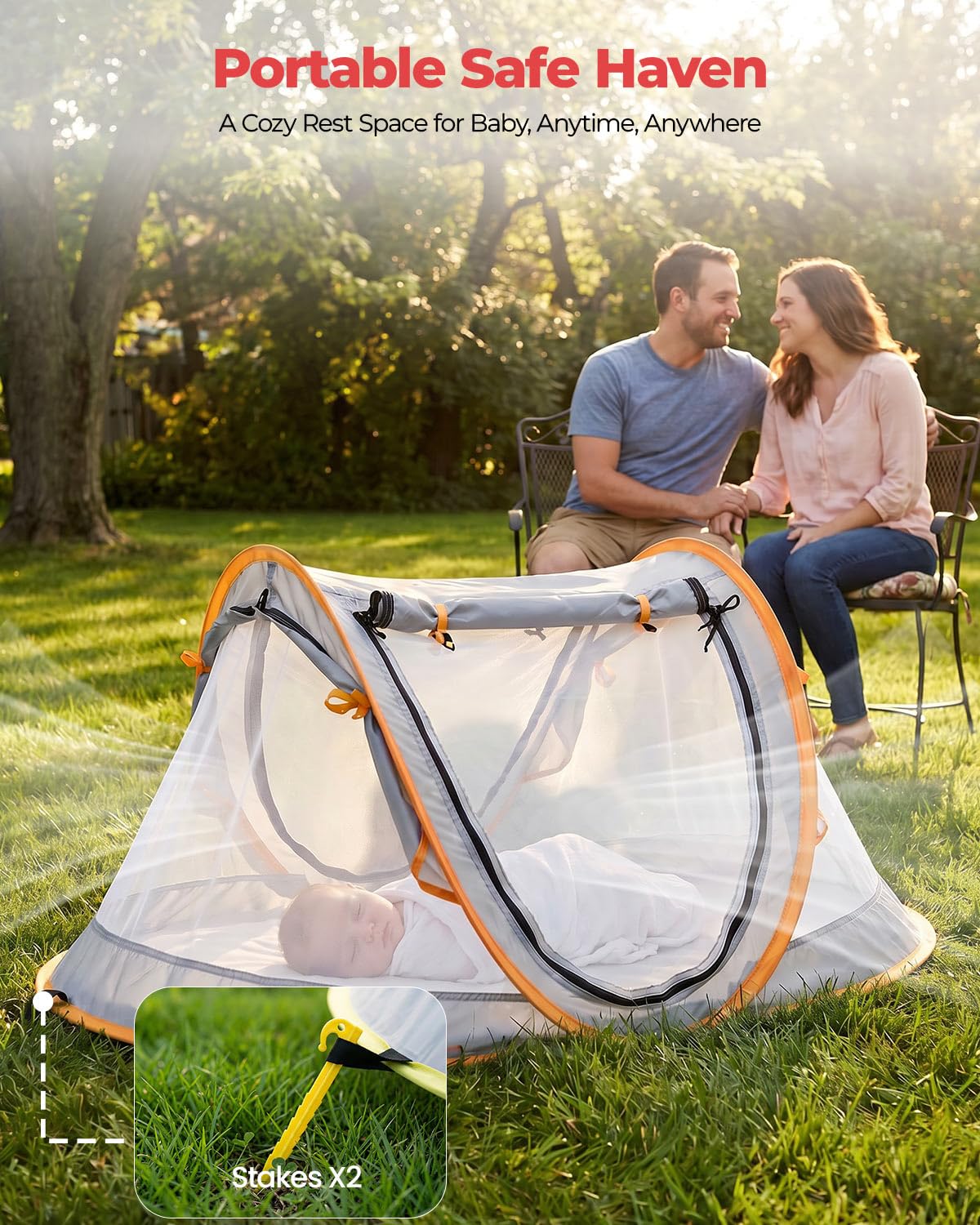 Poray Portable Baby Beach Tent with UPF 50+ Sun Shelter,Mosquito Net and Sunshade, Ideal Pop Up Kids Travel Tent with Carry Bag & 2 Stakes,Outdoor Indoor Play and Sun Protection