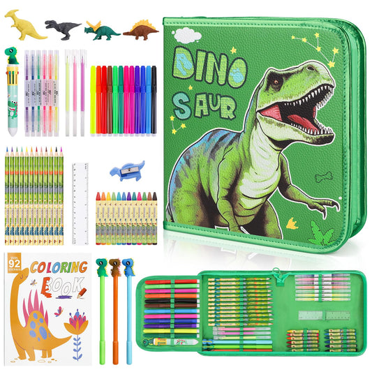 Fruit Scented Markers Set 57Pcs with Glitter Dinosaur Pencil Case & Stationery, Art Supplies for Kids Ages 4-6-8, Art Coloring Kits Box,Gifts Toy for Boys Age 5,7,Gel Pen,Pencil&Crayon Drawing Stuff
