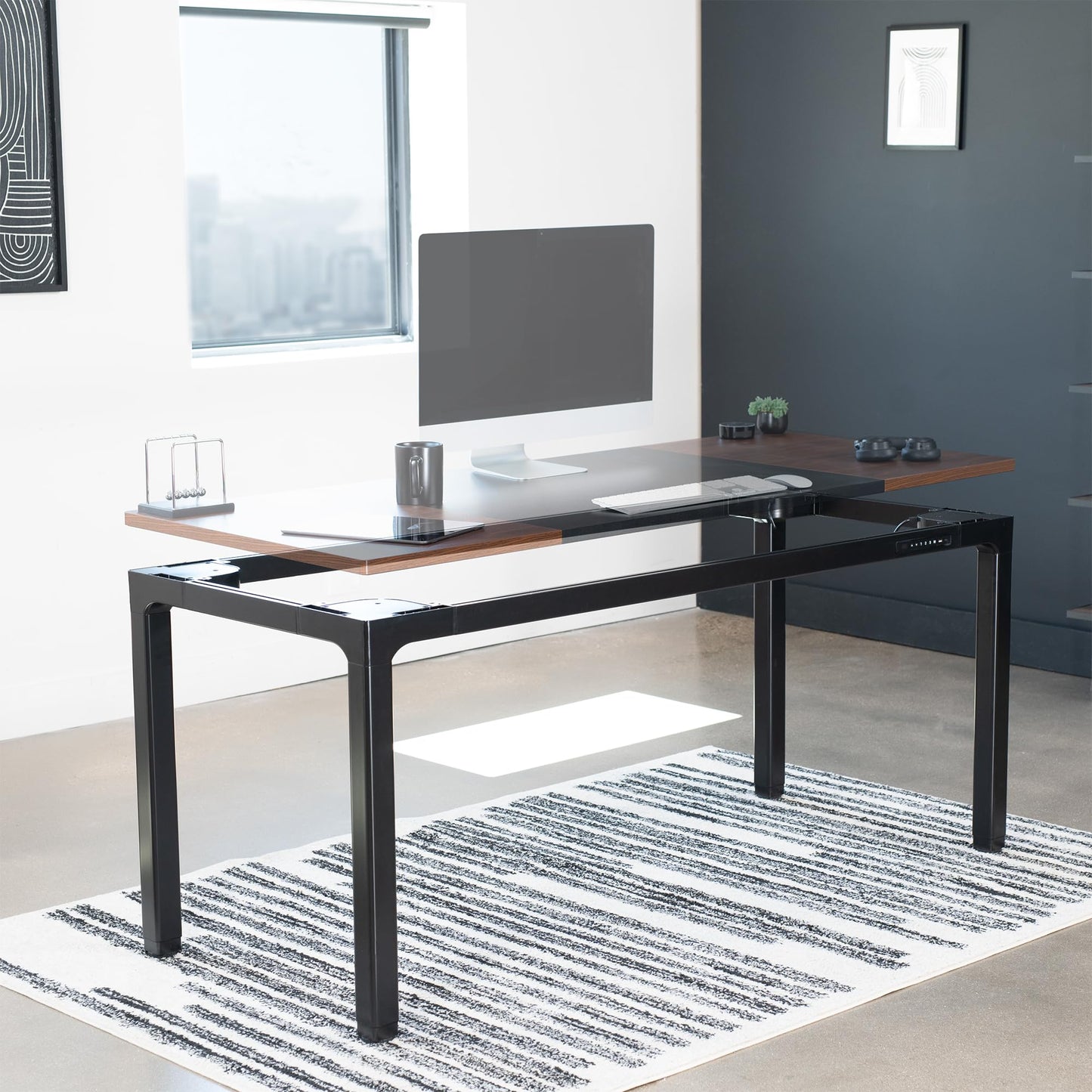 VIVO Premium Electric 4-Leg Quad Motor Standing Desk Frame for 71 x 30 inch Table Tops, Memory Controller, Frame Only, Black, DESK-F10B